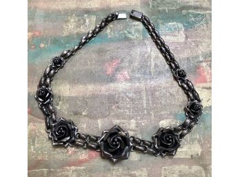 Will Ship - Mexico Sterling Silver 925 Rose Flower Necklace