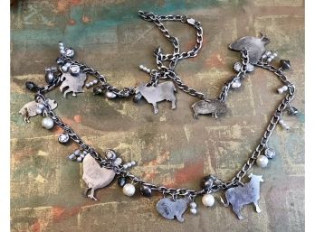 WILL SHIP - Vintage Farm Animals Necklace - Cow, Pigs, Rabbit, Rooster, Raccoon - Signed By Designer