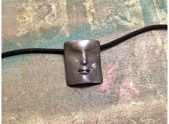 Gideon Sterling Mask Pendant Leather Rope Necklace