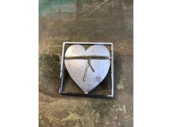 Will Ship - Pat Flynn Heart Brooch Pin Sterling Silver W/ 18K Gold Bow