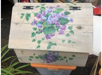 Wooden Gardener's Box Storage Painted Floral Some Wear From Being Outside