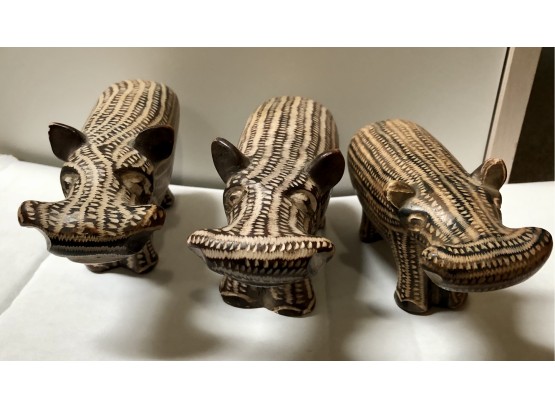 Trio Of Stone Carved Hippos