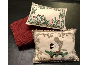 Holiday Felt Throw Pillows And Red Pottery Barn Soft Chenille Blanket