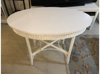 White Wicker Oval Table High Coffee Table Or Small Desk/ Vanity