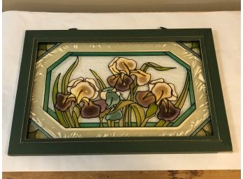 Framed Stained Glass Piece - Floral Iris Vintage