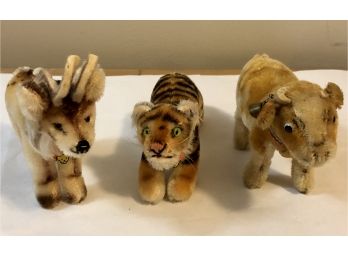 Lot Of Small Vintage Steiff Animals - Renny Reindeer, Tiger And Cow