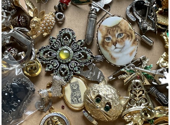 HUGE Lot Of Vintage & Modern Jewelry - Pandora Sterling Silver, Cats, Animals, Pendants, Cloisonn, Flowers