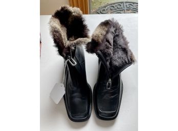 Women's Fur Leather Boots - Size 36.5 - New