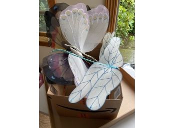Box Of Large Fabric Bugs - Some Torn - Butterflies, Dragonflies