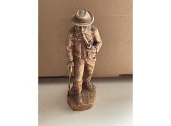 MCM Carved Wooden Statue Man W/ Pipe
