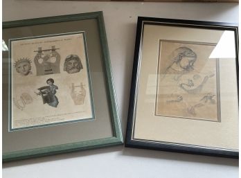 Set Of Antique Musical Themed Prints - Framed, Glazed, Matted