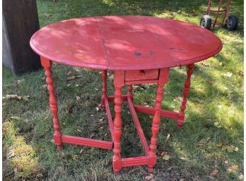 Painted Red Wooden Folding Round Kitchen Table - Excellent Vintage Condition