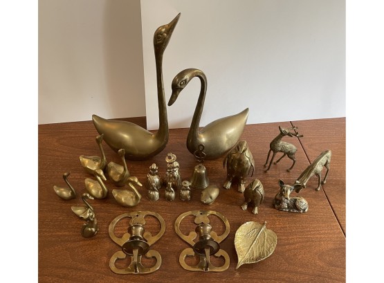 Large Collection Of Brass Animals - Deer, Cats, Pilgrims, Swans, Penguins, Pig, Bells - Will Ship!