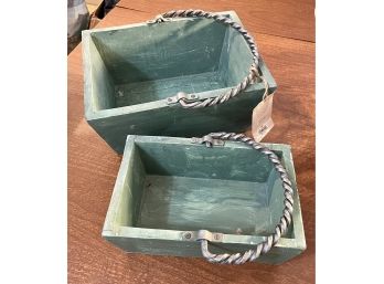 Heavy Made Green Wooden Centerpiece Basket Set Or Gardening Baskets - NEW With Tags - Will Ship!