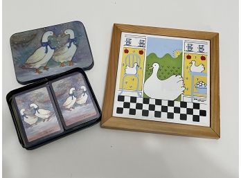 Duck Lot - Decorative Tile/ Hot Plate & New Playing Cards - Will Ship!