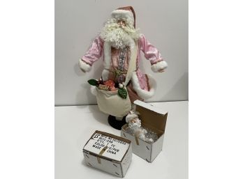 New Pink Santa W/ Matching Pink Santa Head Ornaments  - Will Ship!