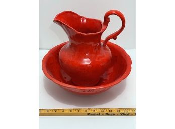 Large Red Christmas Pitcher & Wash Basin - Will Ship!