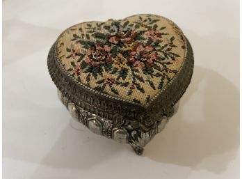 Vintage Metal Heart Music Box - Working Condition