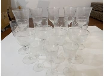 Etched Crystal Wine Goblets Cordials
