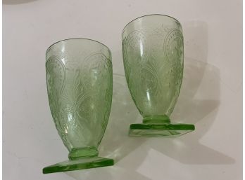 Antique Green Depression Glass Juice Glasses Goblets