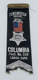 GAR Grand Army Of The Republic Columbia Lamar Kansas Post 350 Ribbon Badge