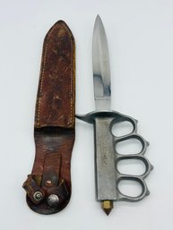 Vietnam Theater Aluminum M 1918 Dagger Trench Knuckle Knife With Original Leather Sheath