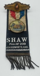 GAR Grand Army Of The Republic SHAW Leavenworth Kansas Post 208 Ribbon Badge