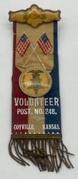 GAR Grand Army Of The Republic Volunteer Post No. 248 Coyville Kansas Ribbon Badge Flags