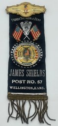 GAR Grand Army Of The Republic James Shields Post 57 Wellington Ks Flags Honor The Noble Dead Ribbon Badge