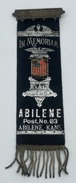 GAR Grand Army Of The Republic In Memoriam Abilene Kansas Post 63 Ribbon Badge