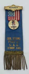 GAR Grand Army Of The Republic Member General Strong Post 82 Jetmore Kansas Ks. Ribbon Badge Flag