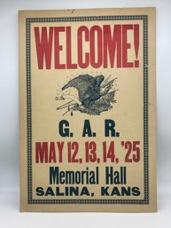 Rare Original GAR Grand Army Of The Republic 1925 Civil War Reunion Poster Salina Kansas Spanish American