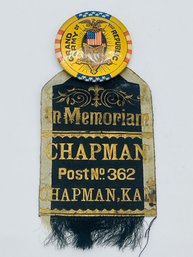 GAR Grand Army Of The Republic Chapman Post No. 362 Chapman Ks. Ribbon Badge