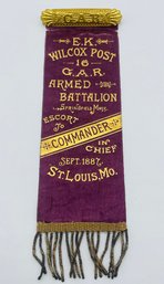 GAR E.K. Wilcox Post 16 Armed Battalion Springfield Mass Escort Commander Chief 1887 St. Louis Ribbon Badge