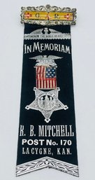 GAR Grand Army Of The Republic R.B. Mitchell Post No. 170 LaCygne Ks. Kansas Ribbon Badge