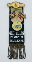 GAR Grand Army Of The Republic Geo. George Ellis Post No. 171 Ellis Ks. Kansas Ribbon Badge
