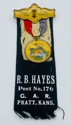 GAR Grand Army Of The Republic R.B. Hayes Post No. 176 Pratt Ks. Kansas Ribbon Badge