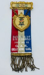 GAR Grand Army Of The Republic Pap Thomas Post No. 52 Great Bend Ks. Kansas Ribbon Badge