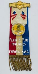 GAR Grand Army Of The Republic Preston B. Plumb Post No. 55 Emporia Ks. Kansas Ribbon Badge
