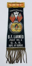 GAR Grand Army Of The Republic B.F. Larned Post No. 8 Department Of Ks. Kansas Ribbon Badge