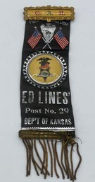 GAR Grand Army Of The Republic Ed Lines Post No. 29 Department Of Ks. Kansas Ribbon Badge