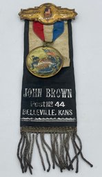 GAR Grand Army Of The Republic John Brown Post No. 44 Belleville Ks. Kansas Ribbon Badge Soldiers Cannon
