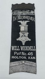 GAR Grand Army Of The Republic Will Wendell Post No. 46 Holton Ks. Kansas Ribbon Badge