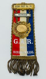 GAR Grand Army Of The Republic Reno Post No. 83 Nickerson Ks. Kansas Ribbon Badge