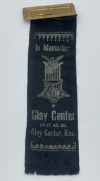 GAR Grand Army Of The Republic Clay Center Post No. 88 Clay Center Ks. Kansas Ribbon Badge