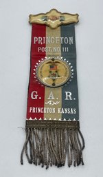 GAR Grand Army Of The Republic Princeton Post No. 111 Princeton Ks. Kansas Ribbon Badge