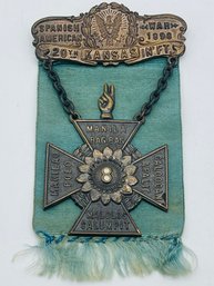 Spanish American War Medal Badge Ribbon GAR Charles R. Fish Company A Department Of Kansas 1900 Soldier