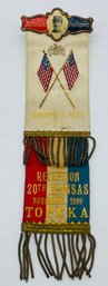 Reception Ribbon Badge Charles R. Fish Company A 20th Kansas U.S. Volunteer Infantry Topeka 1899 Soldier