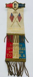 Reception Ribbon Badge James Mellinger Company F 20th Kansas U.S. Volunteer Infantry Topeka 1899 Soldier
