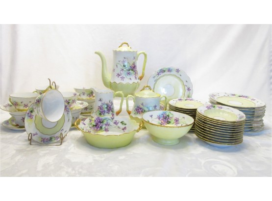 1901 Limoges France Handpainted Violets China Set Tea Pot Cream Sugar Plates Cups Saucers 58 Pc M. Barlow